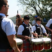 The House of Edgar Shotts & Dykehead Pipe Band drum corps rehearsing at final tuning